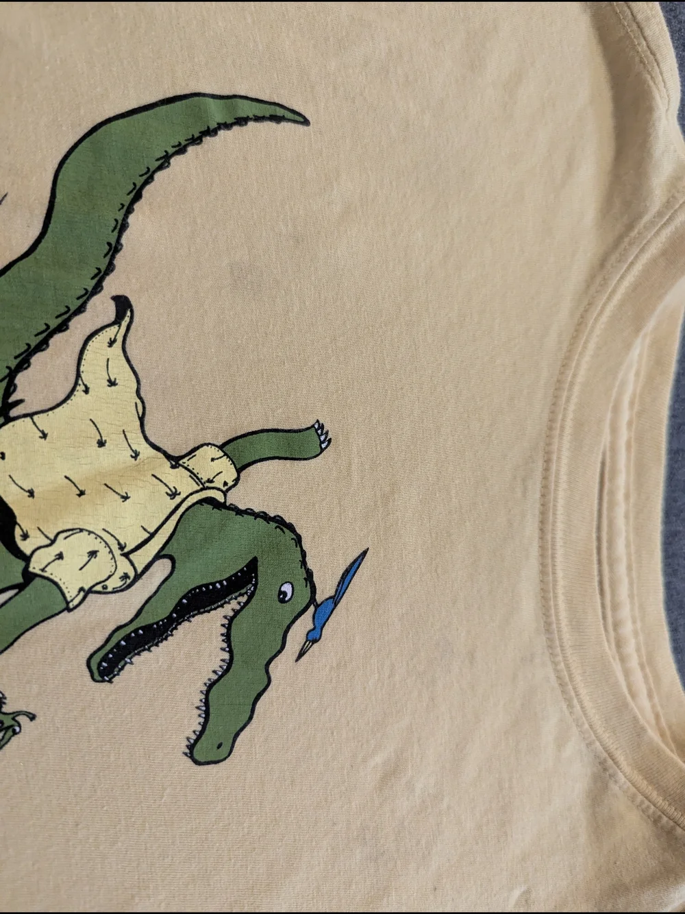 Patagonia Yellow Long Sleeve Tee with Surfing Alligator Graphic
